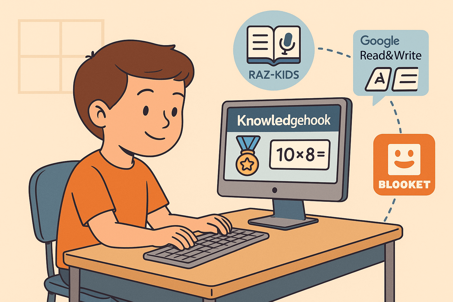 아이가 컴퓨터를 활용해서 공부하고 있는 모습