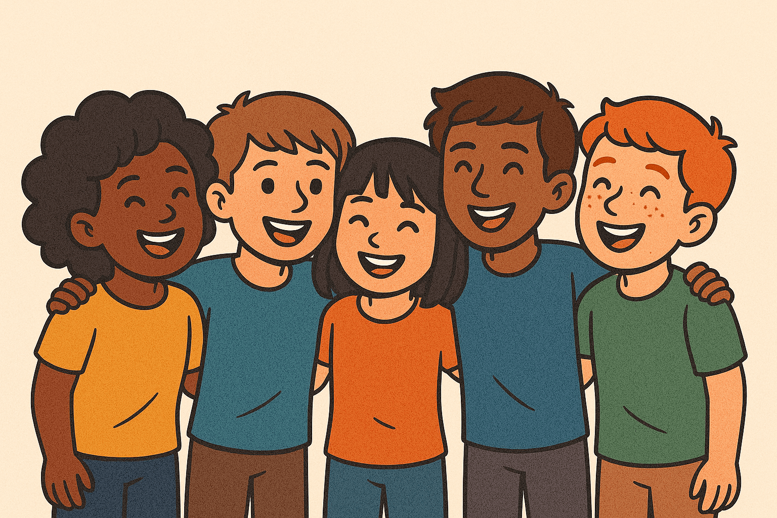 다국적의 아이들이 모여 웃고 있는 모습