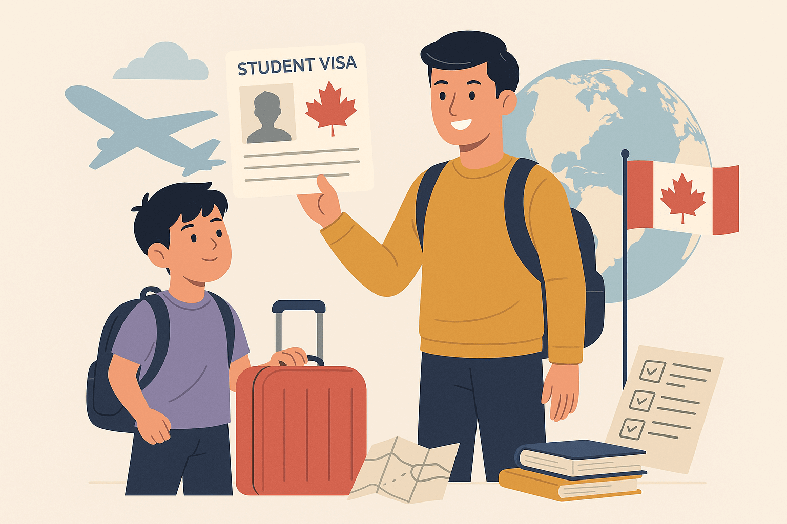 아빠와 아들이 함께 캐나다로 가려고 짐을 싸고 떠나려는 모습