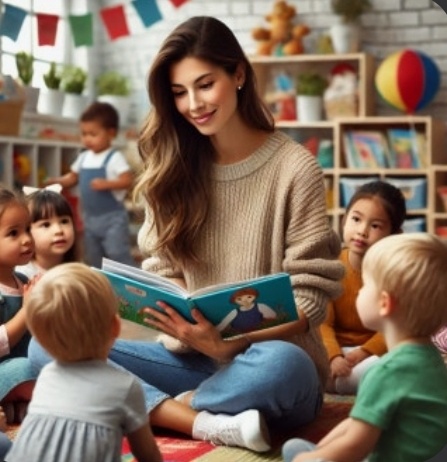 유아교사가 어린이에게 책읽어주는 모습